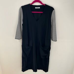 Alembika Tekbika black dress with striped sleeves, size M, 2